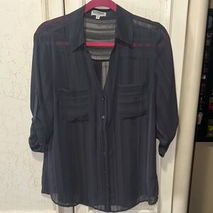Express Sheer Charcoal Grey Button-Up Portofino Shirt